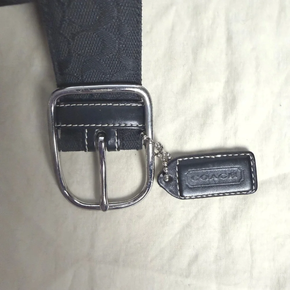 Coach Signature Jacquard Belt Large 8573 Black Silver Buckle 39in Leather